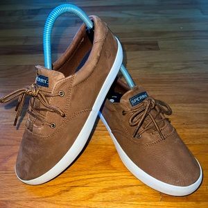 Sperry Spinnaker Youth Boys Lace-up Leather Washable Brown Sneakers Sz 5.5 EUC